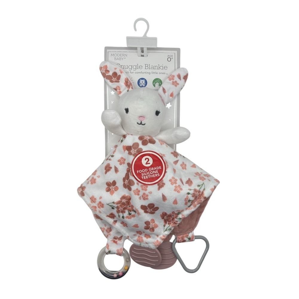 MODERN BABY PINK BUNNY‎ SNUGGLE BLANKIE W/TEETHER SECURITY BLANKET LOVEY